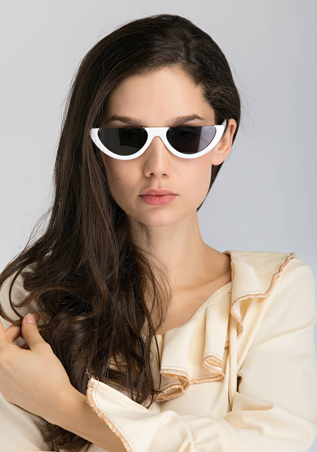 White Slim Bottom Rim Cat Eye Sunglasses