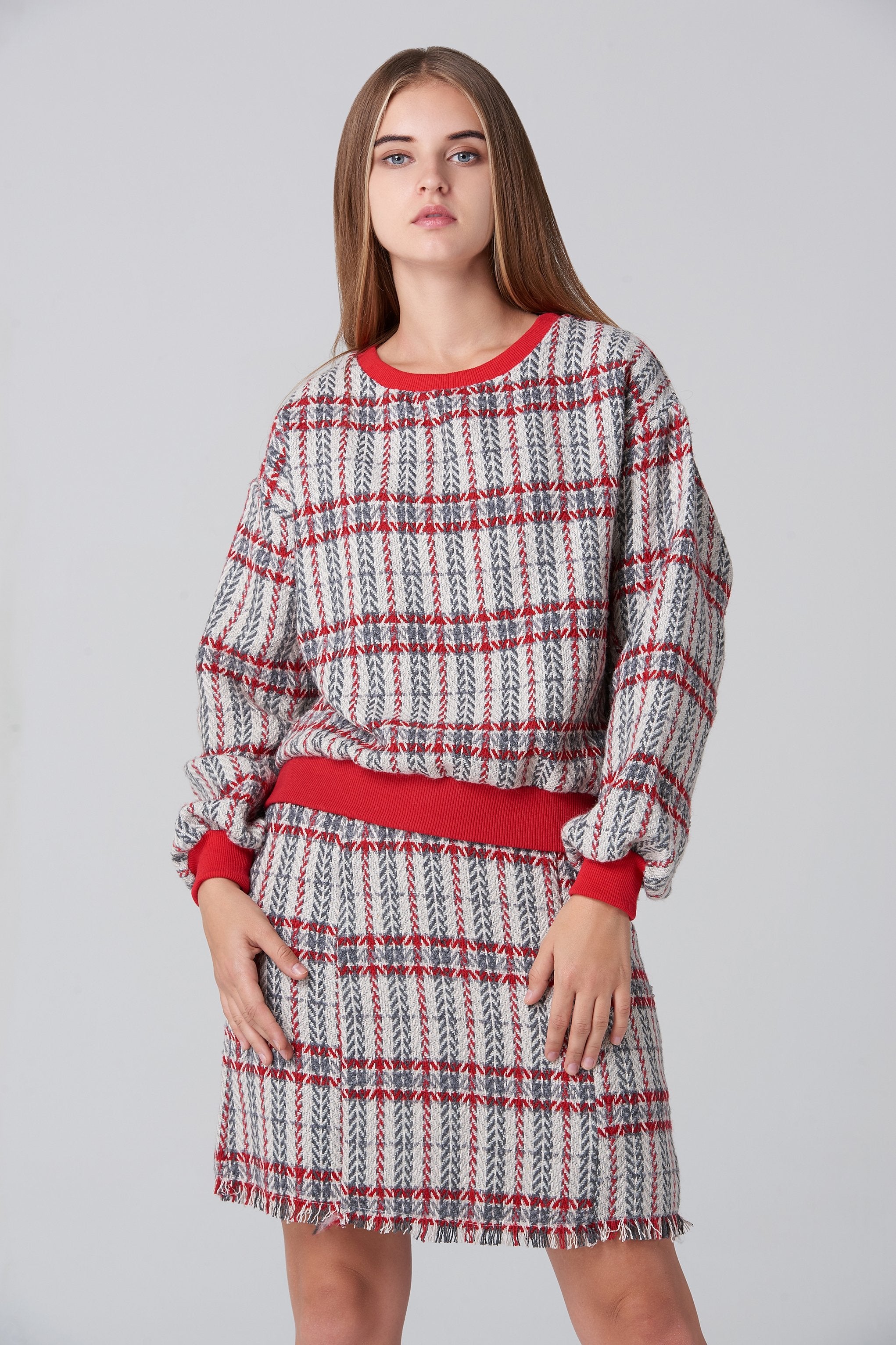 White Tartan Sweater and Skirt Set White Tartan Sweater and Skirt Set