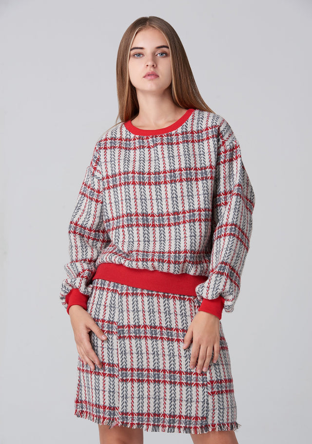 White Tartan Sweater and Skirt Set