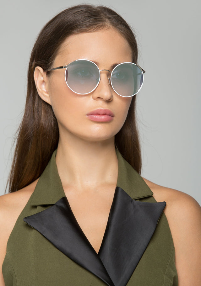 White Trim Rim Round Sunglasses