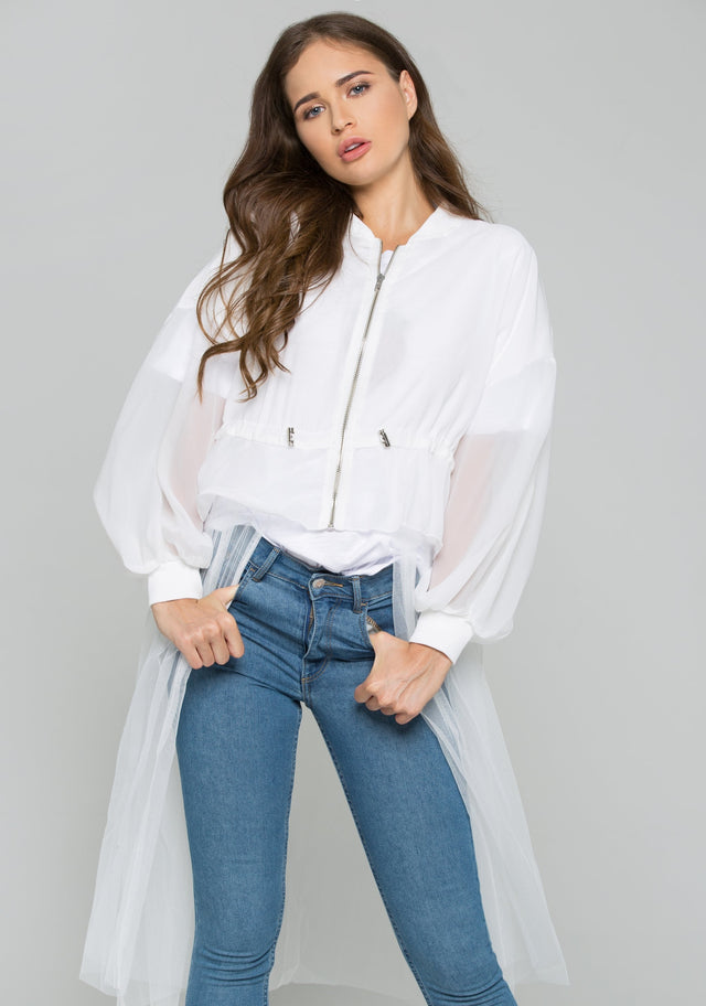 White Tulle Detail Windbreaker