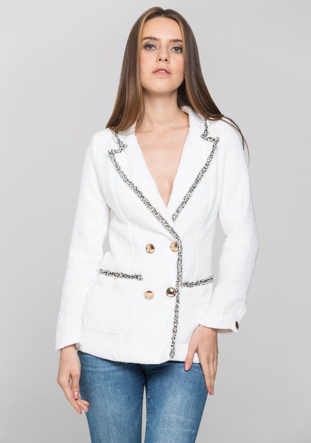 White Tweed Frilled Trim Blazer