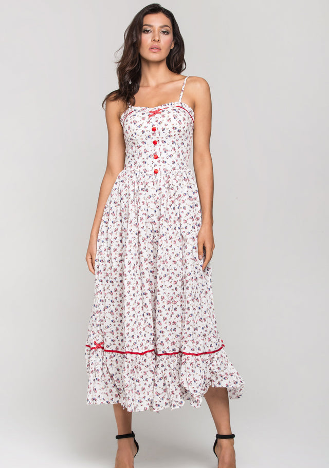 White Vintage Rose Print Maxi Dress