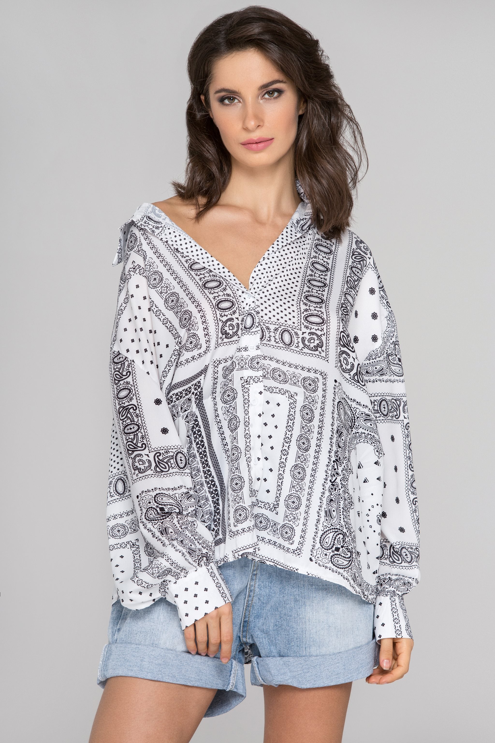 White Silk Button Up Bandana Top White Silk Button Up Bandana Top
