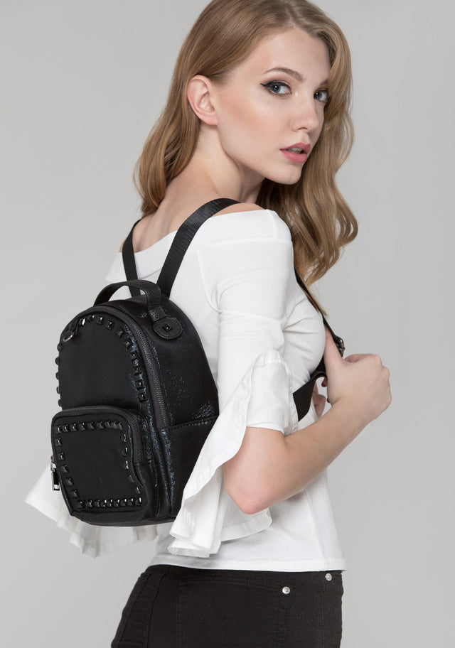Jet Black Studded Mini Backpack