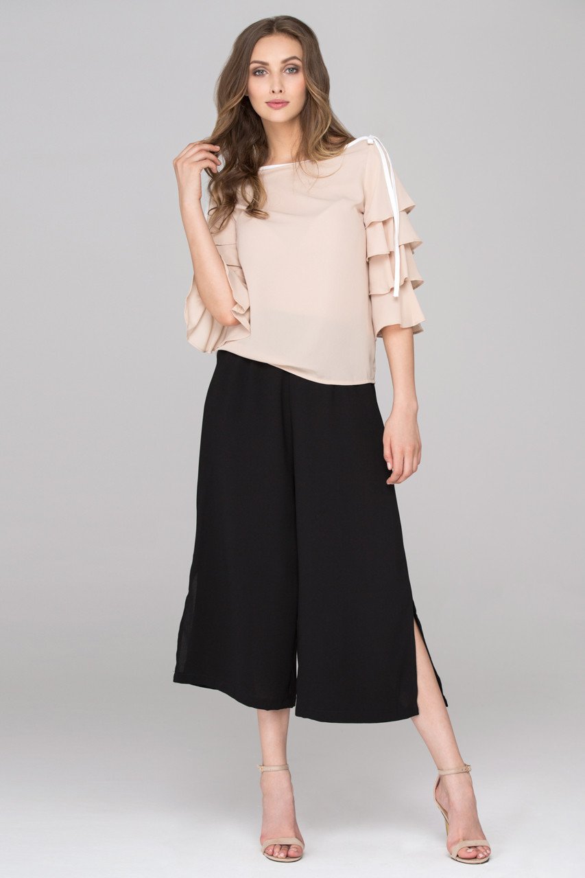 Nude Chiffon Tiered Ruffle Sleeve Top Nude Chiffon Tiered Ruffle Sleeve Top