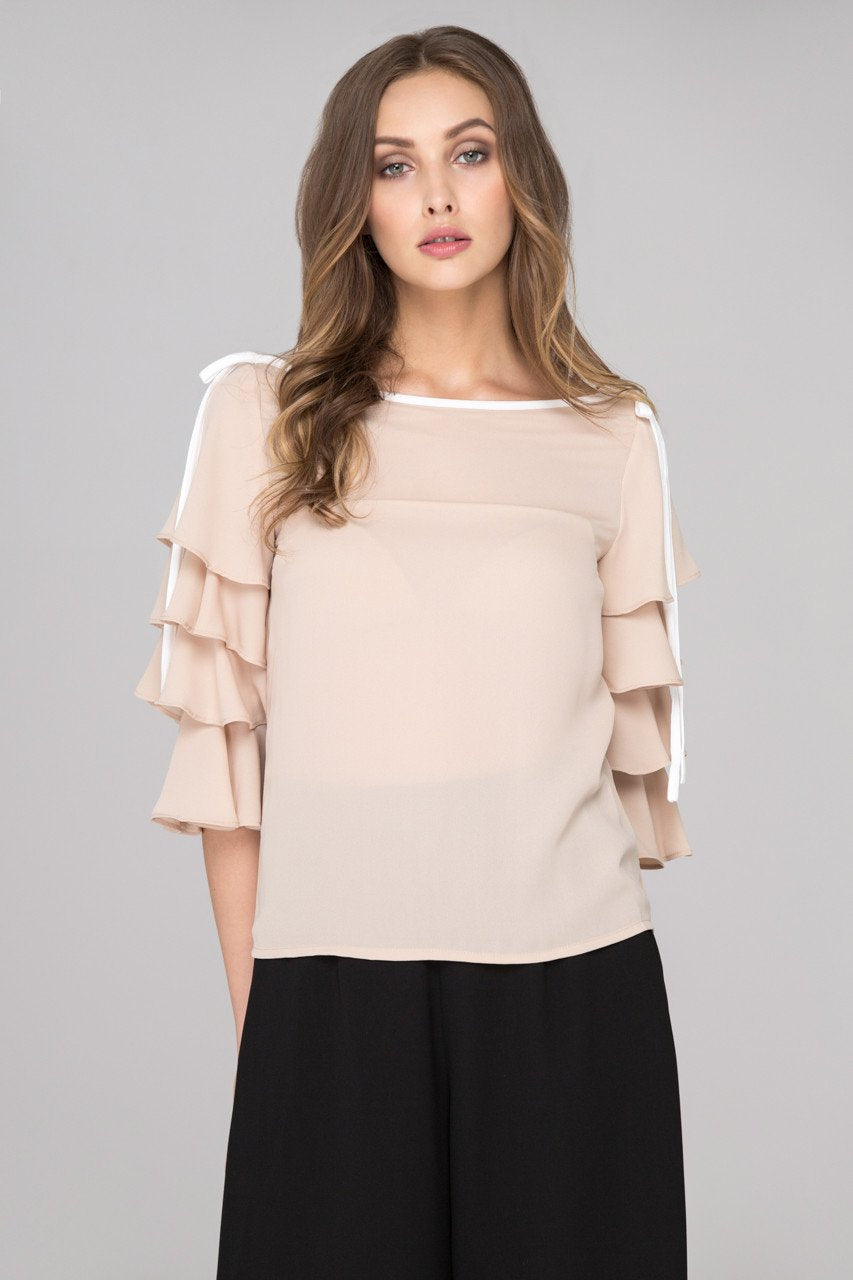 Nude Chiffon Tiered Ruffle Sleeve Top Nude Chiffon Tiered Ruffle Sleeve Top