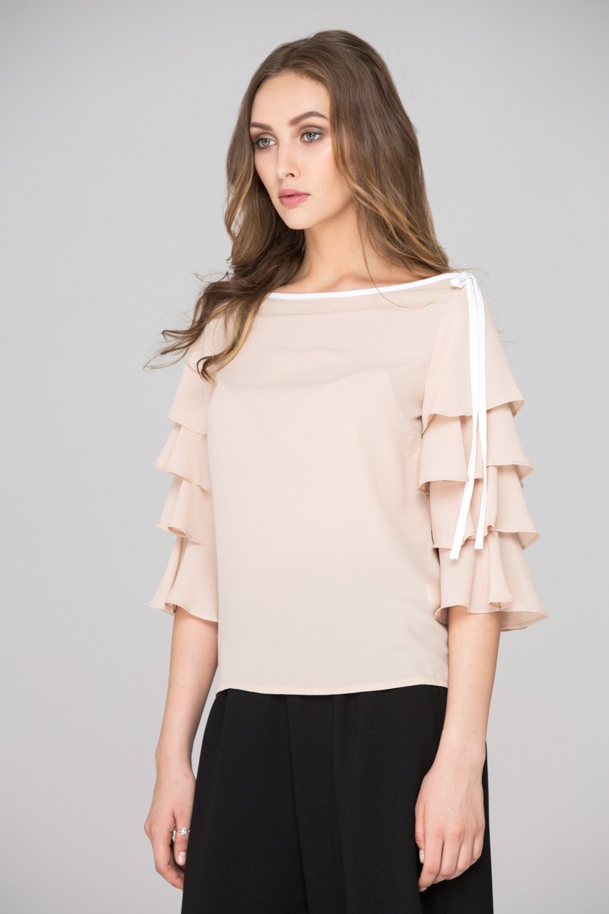 Nude Chiffon Tiered Ruffle Sleeve Top Nude Chiffon Tiered Ruffle Sleeve Top