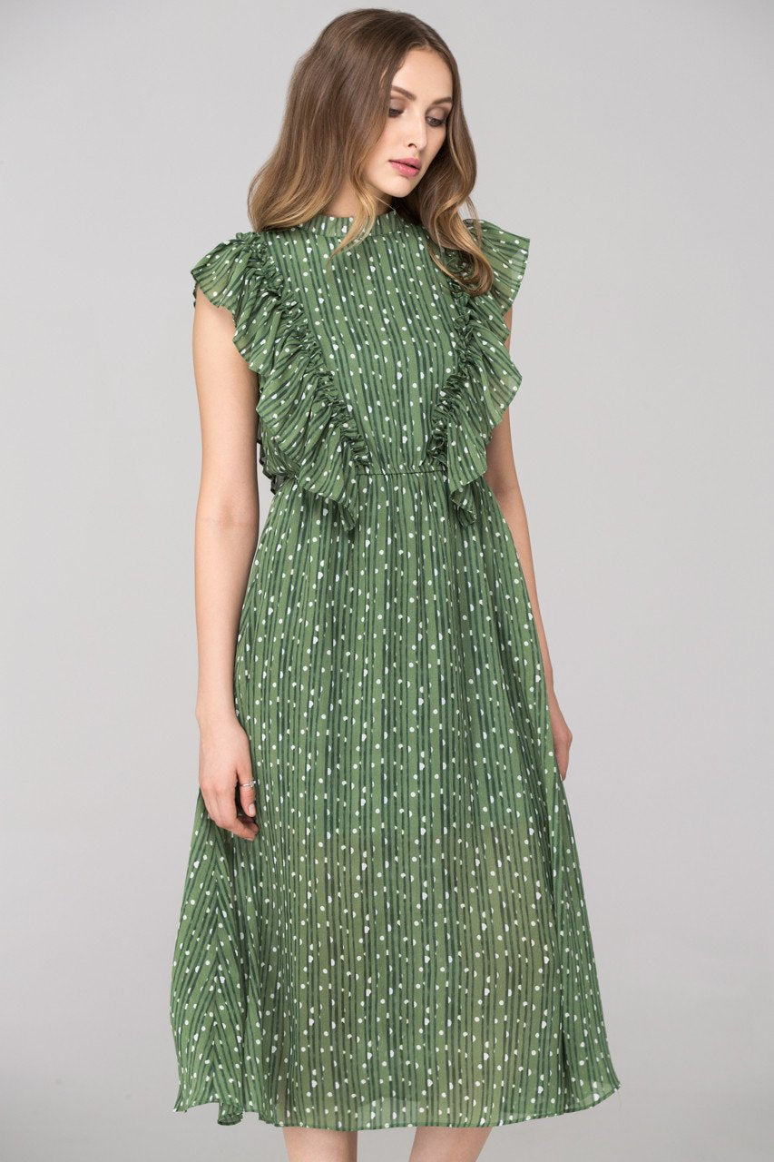 Vintage Olive Ruffled Midi Dress Vintage Olive Ruffled Midi Dress