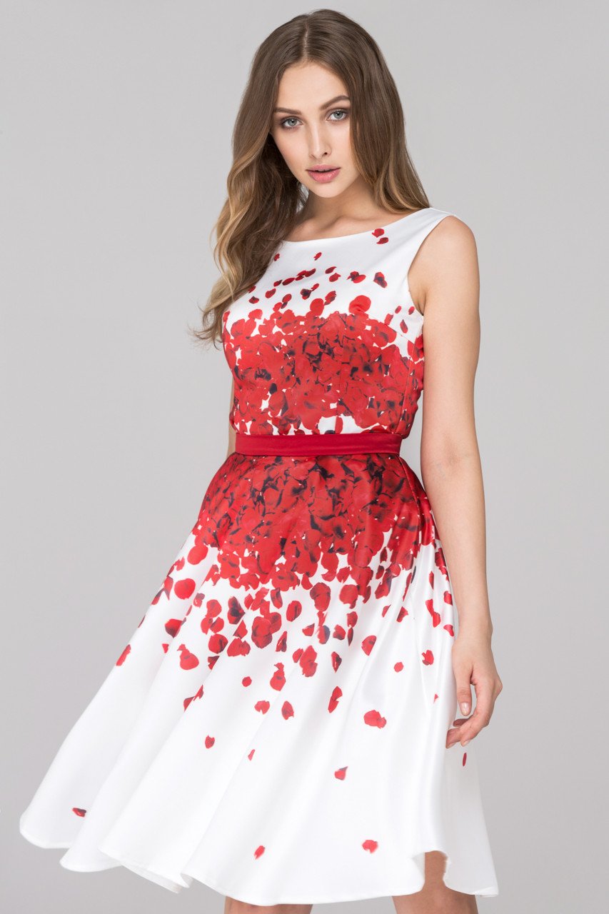 White and Red Rose Petal Two Piece Midi Dress White and Red Rose Petal Two Piece Midi Dress