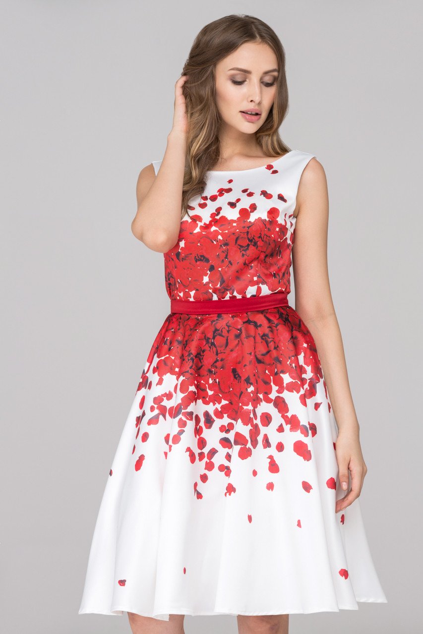 White and Red Rose Petal Two Piece Midi Dress White and Red Rose Petal Two Piece Midi Dress