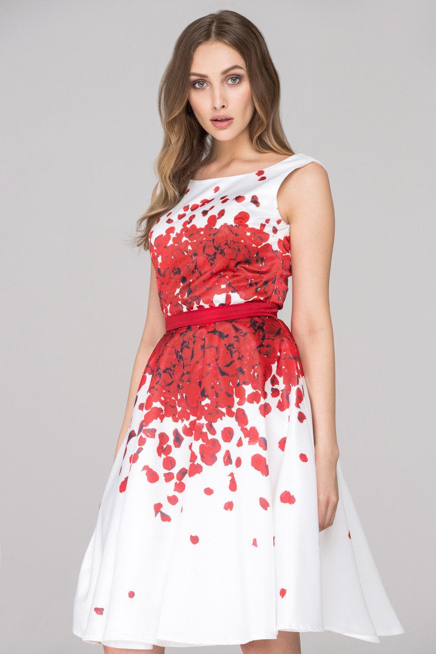 White and Red Rose Petal Two Piece Midi Dress White and Red Rose Petal Two Piece Midi Dress