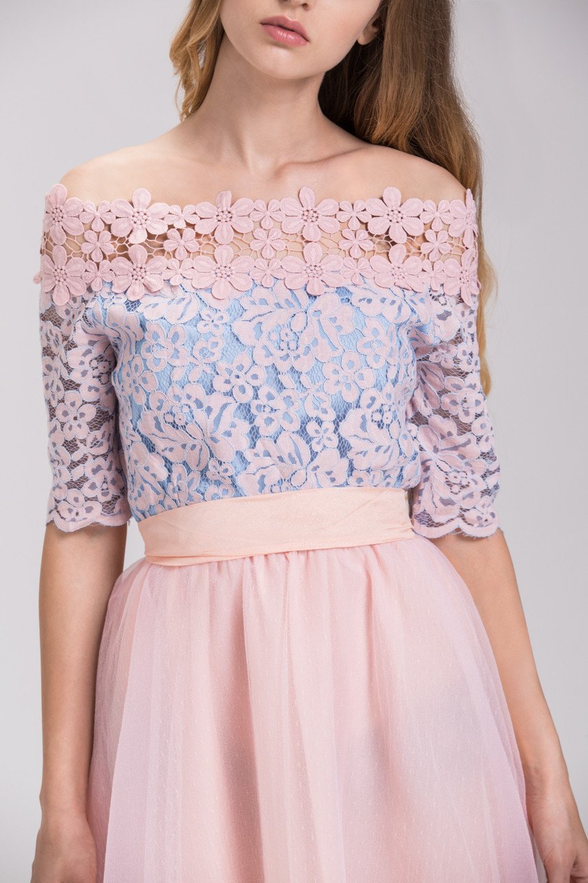 Pink Lace Layered Tulle Mini Princess Dress Pink Lace Layered Tulle Mini Princess Dress