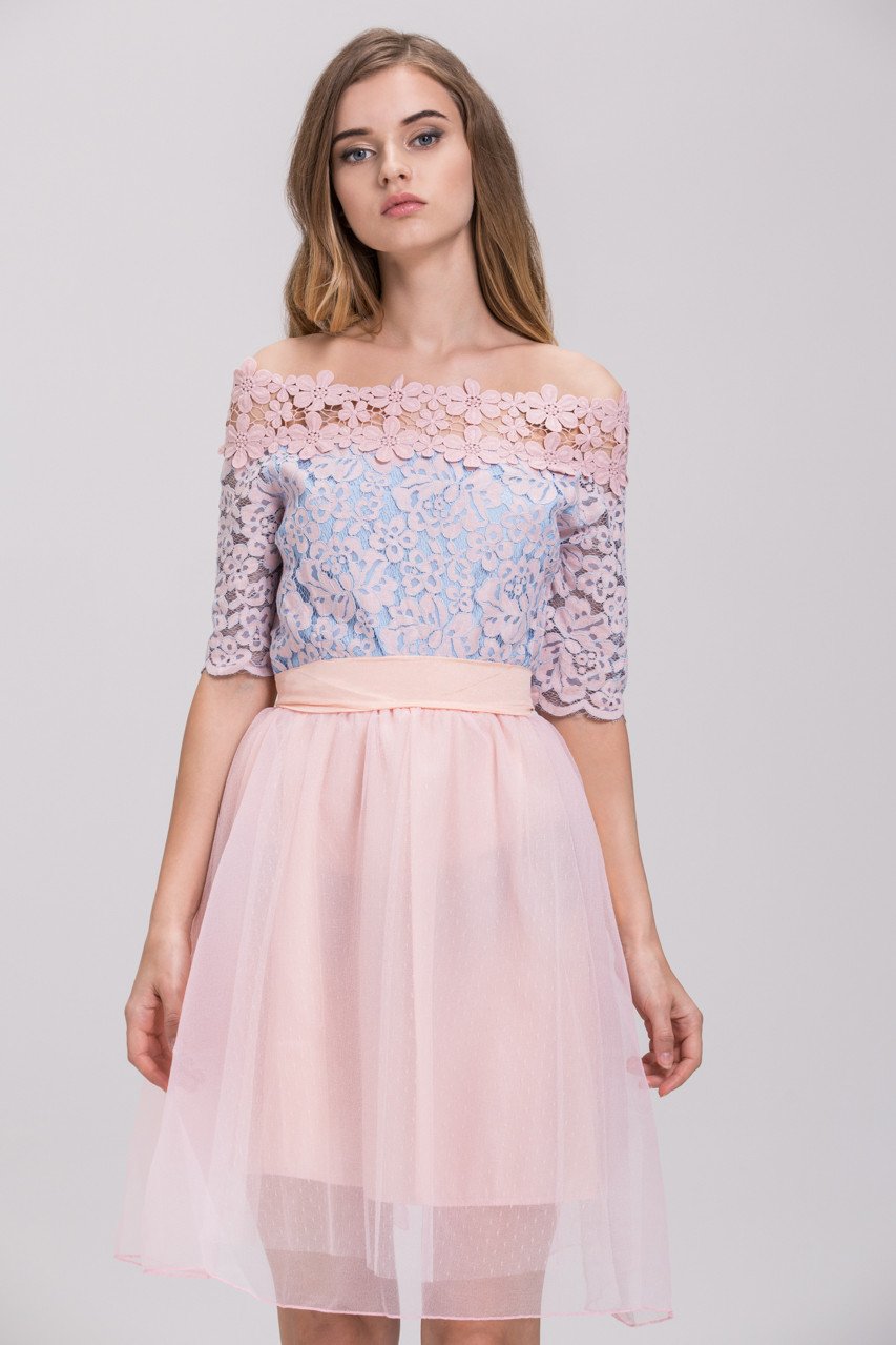 Pink Lace Layered Tulle Mini Princess Dress Pink Lace Layered Tulle Mini Princess Dress