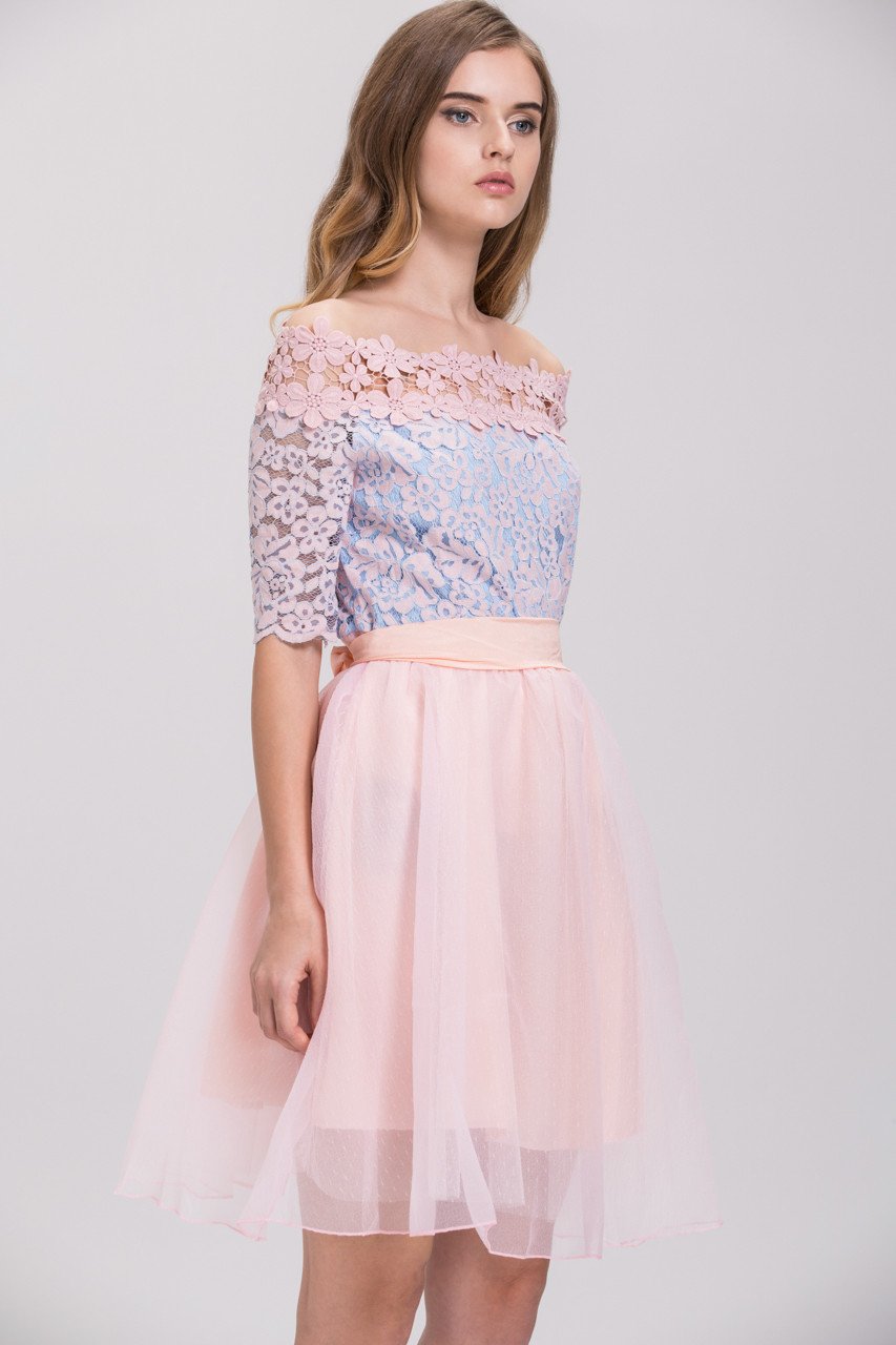 Pink Lace Layered Tulle Mini Princess Dress Pink Lace Layered Tulle Mini Princess Dress