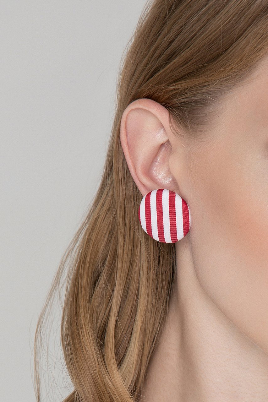 Red and White Stripe Button Earrings Red and White Stripe Button Earrings