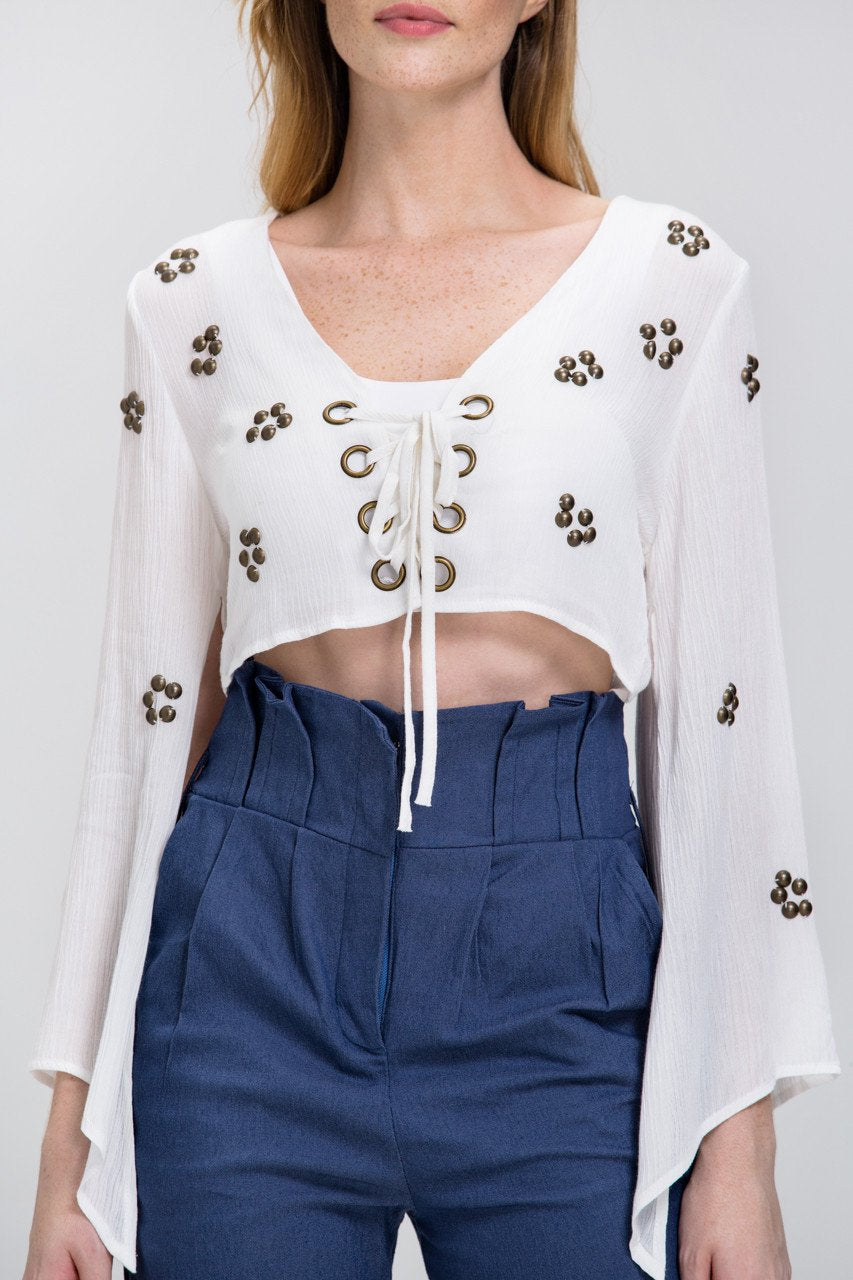 White Lace Up Flare Sleeve Bolero White Lace Up Flare Sleeve Bolero