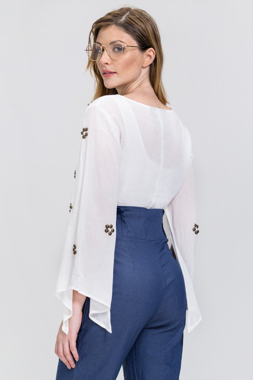 White Lace Up Flare Sleeve Bolero White Lace Up Flare Sleeve Bolero