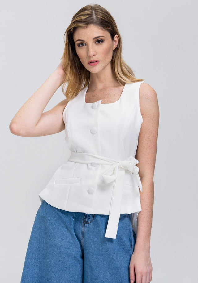 White Sheer High-Low Chiffon Vest