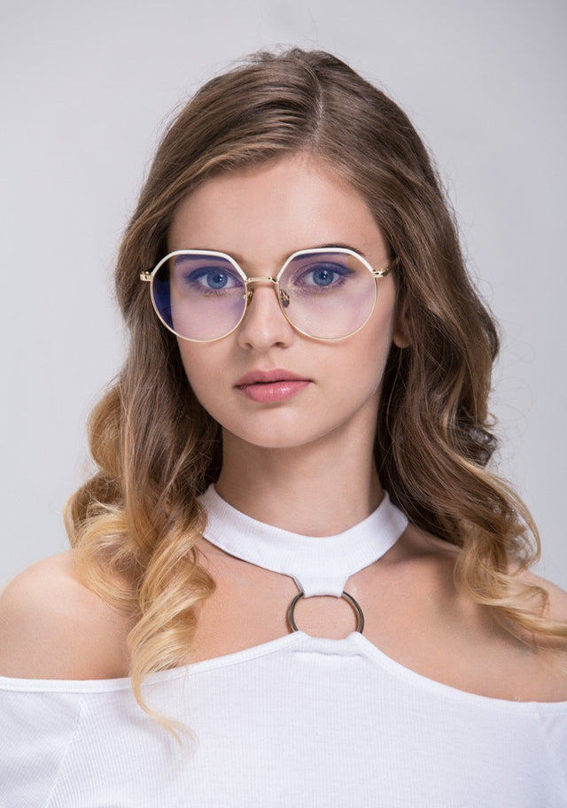 Fatima Almomen - White Top Nerdy Eyeglasses