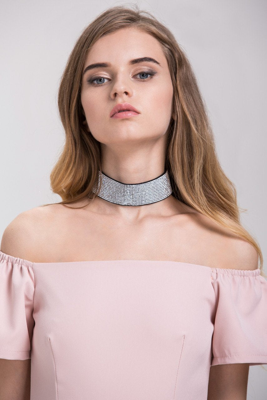 Wide Crystal Embellished Choker Necklace Wide Crystal Embellished Choker Necklace