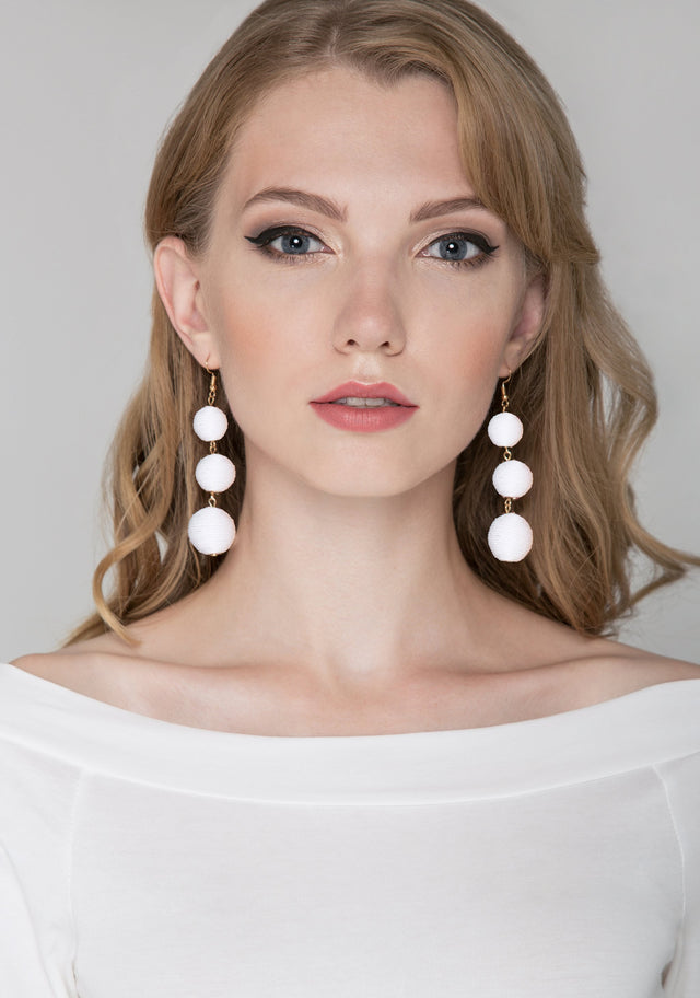 White Yarn Ball Earrings