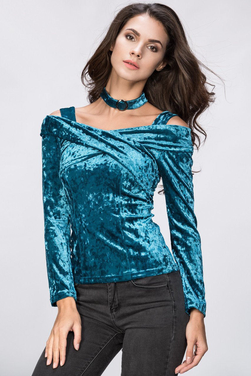 Turquoise Velvet Hot Choker Top