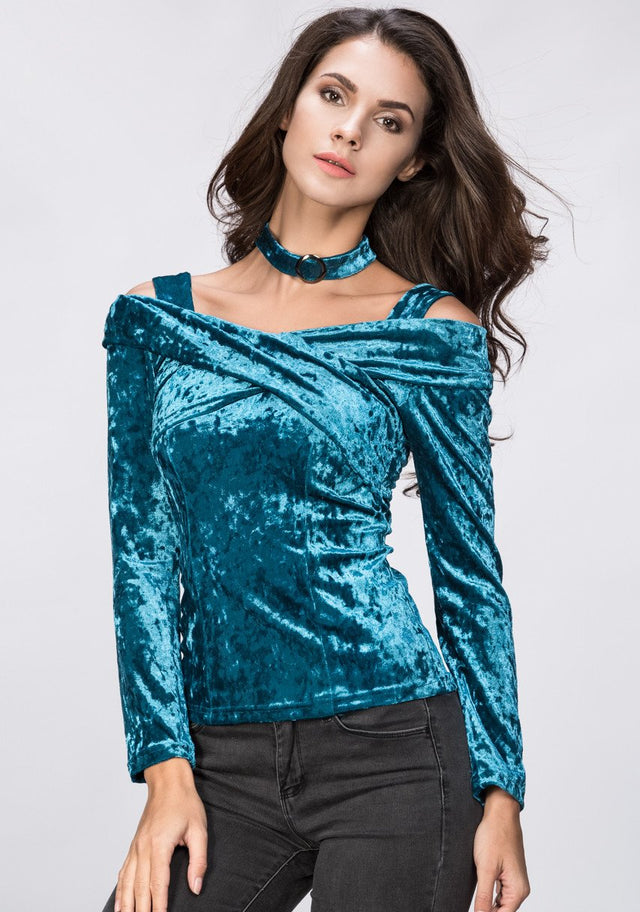 Turquoise Velvet Hot Choker Top