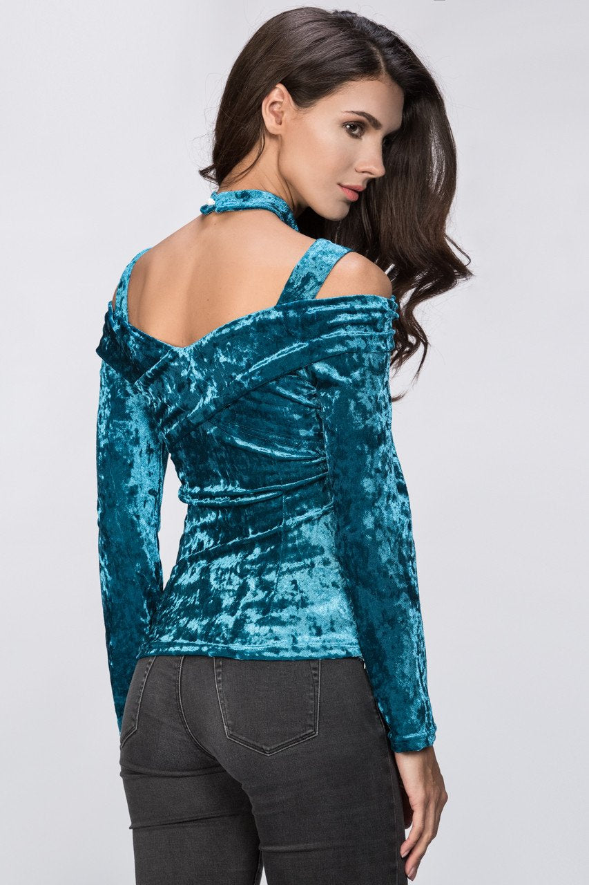 Turquoise Velvet Hot Choker Top