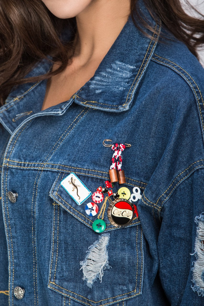 It Style Denim Jacket with Pins