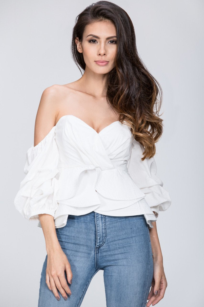 White Off the Shoulder Love Me Too Top