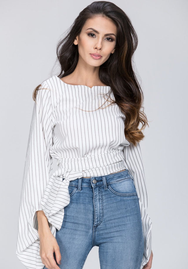 Mina Al Sheikhly - Striped Flare Belted Top