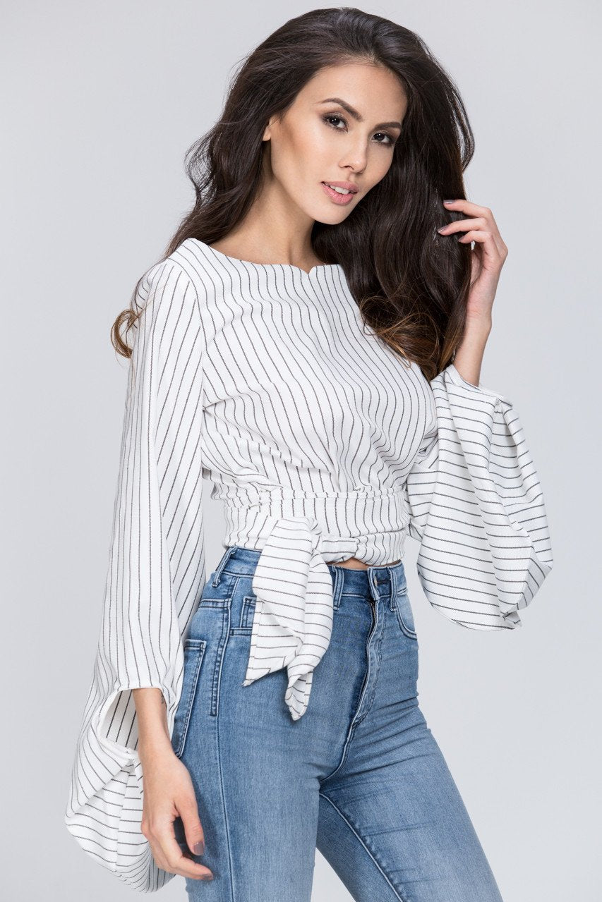 Mina Al Sheikhly - Striped Flare Belted Top
