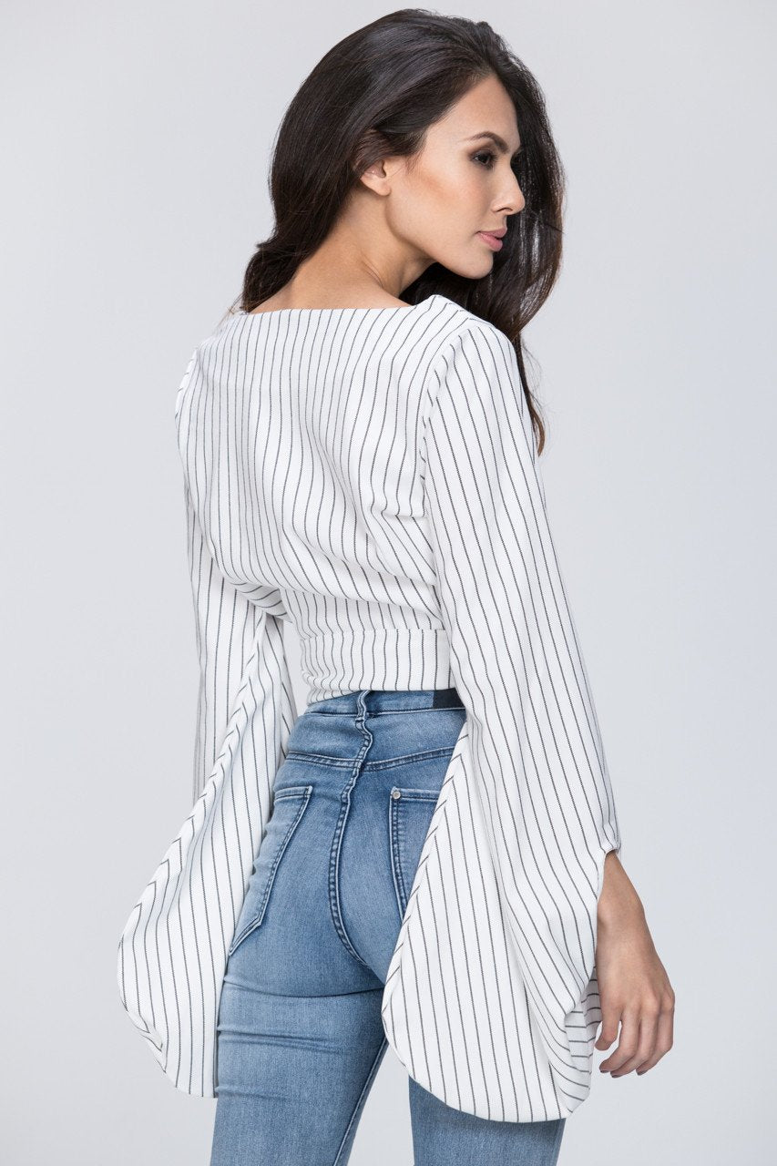 Mina Al Sheikhly - Striped Flare Belted Top