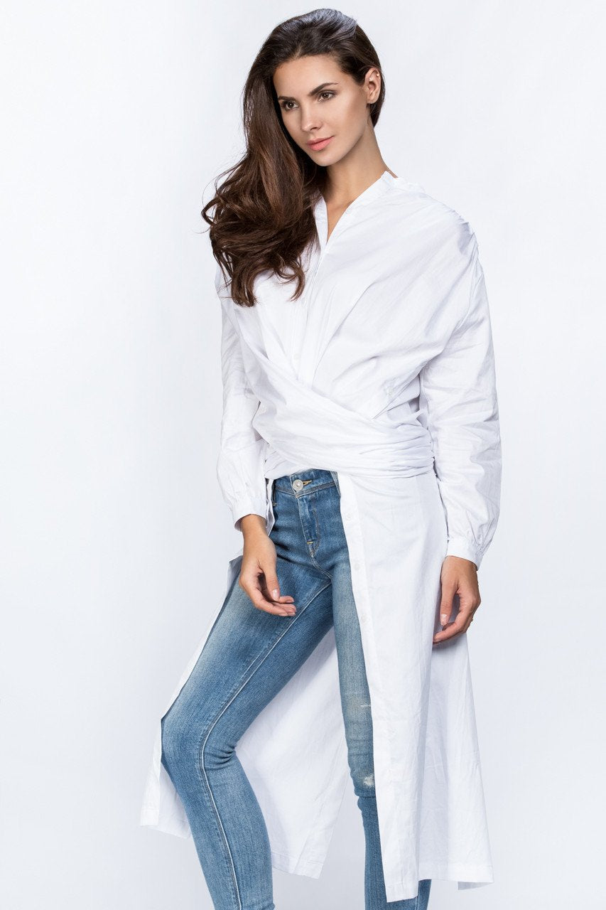 Dana Al Tuwairsh - White Wrap Around Blouse