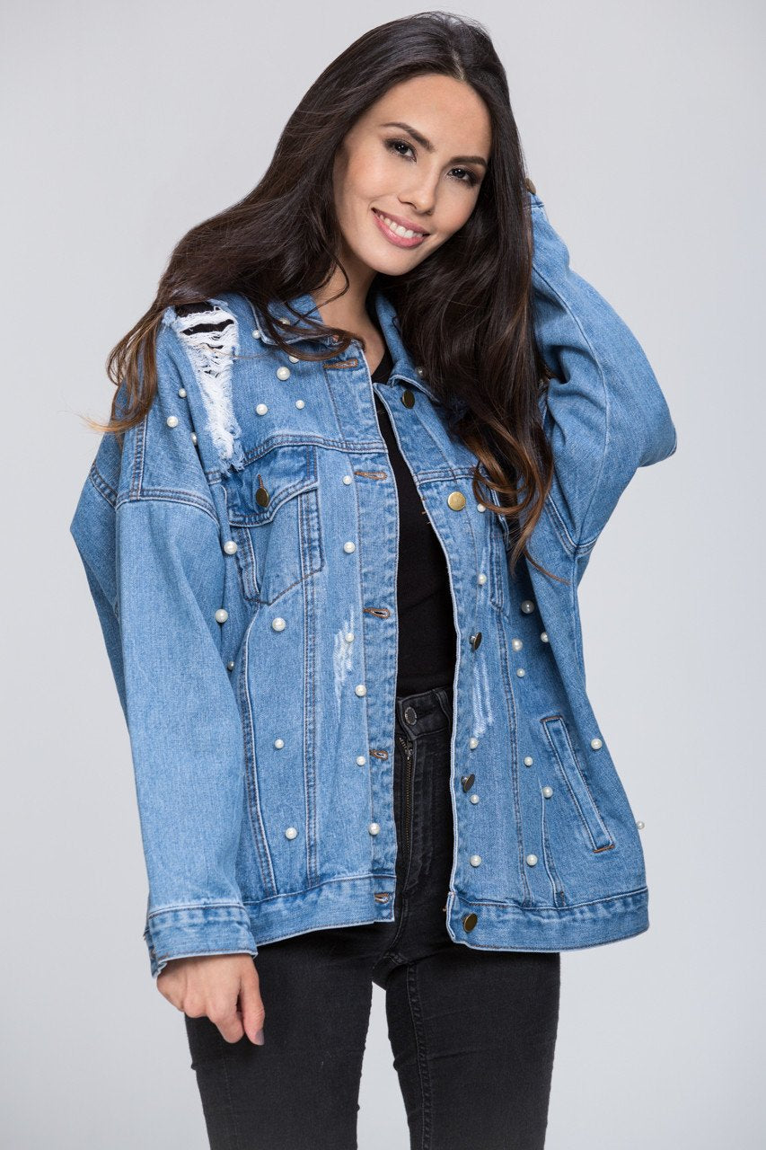 Dima Al Sheikhly - Denim Pearl Detail Jacket