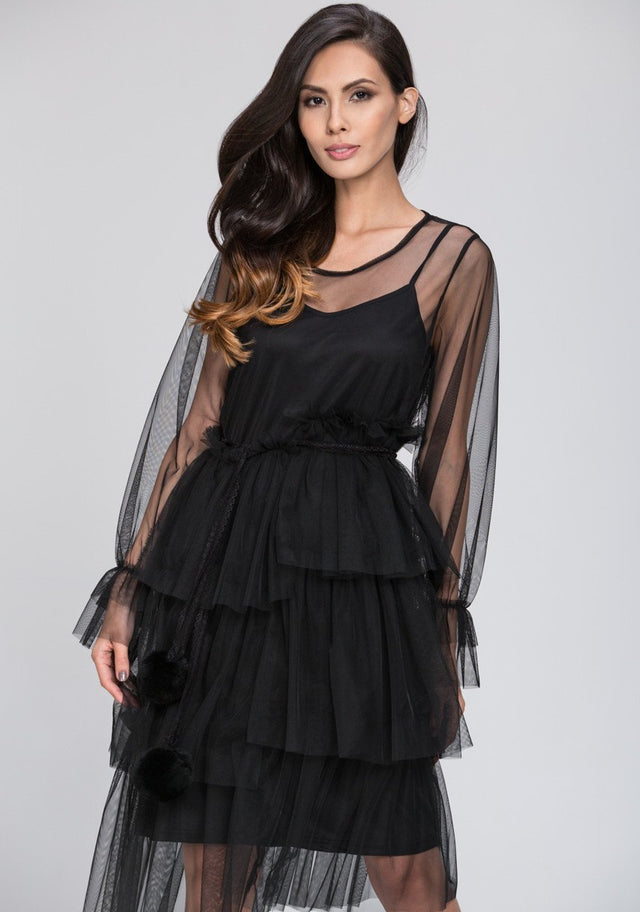 Mina Al Sheikhly - Black Nude Fluff Layered Dress