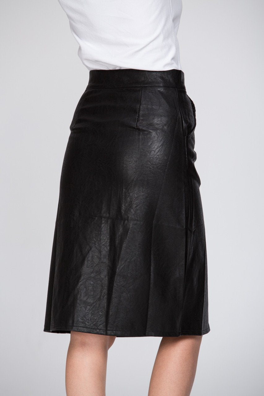 Zip Line Faux Leather Skirt