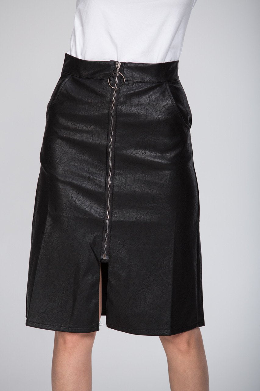 Zip Line Faux Leather Skirt