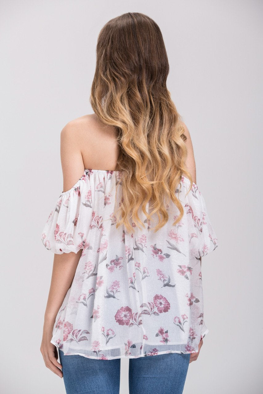 TheHala - Floral Ruffled Choker Off the Shoulder Top