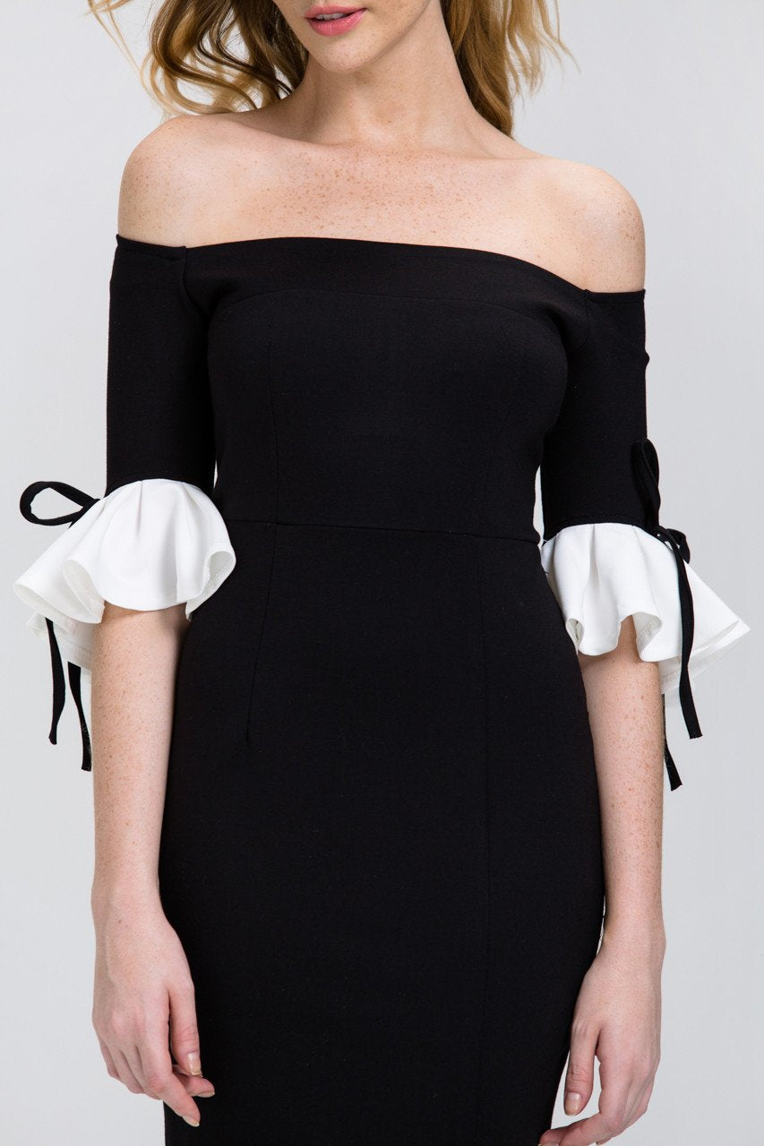 Black and White Bell Sleeve Midi Dress