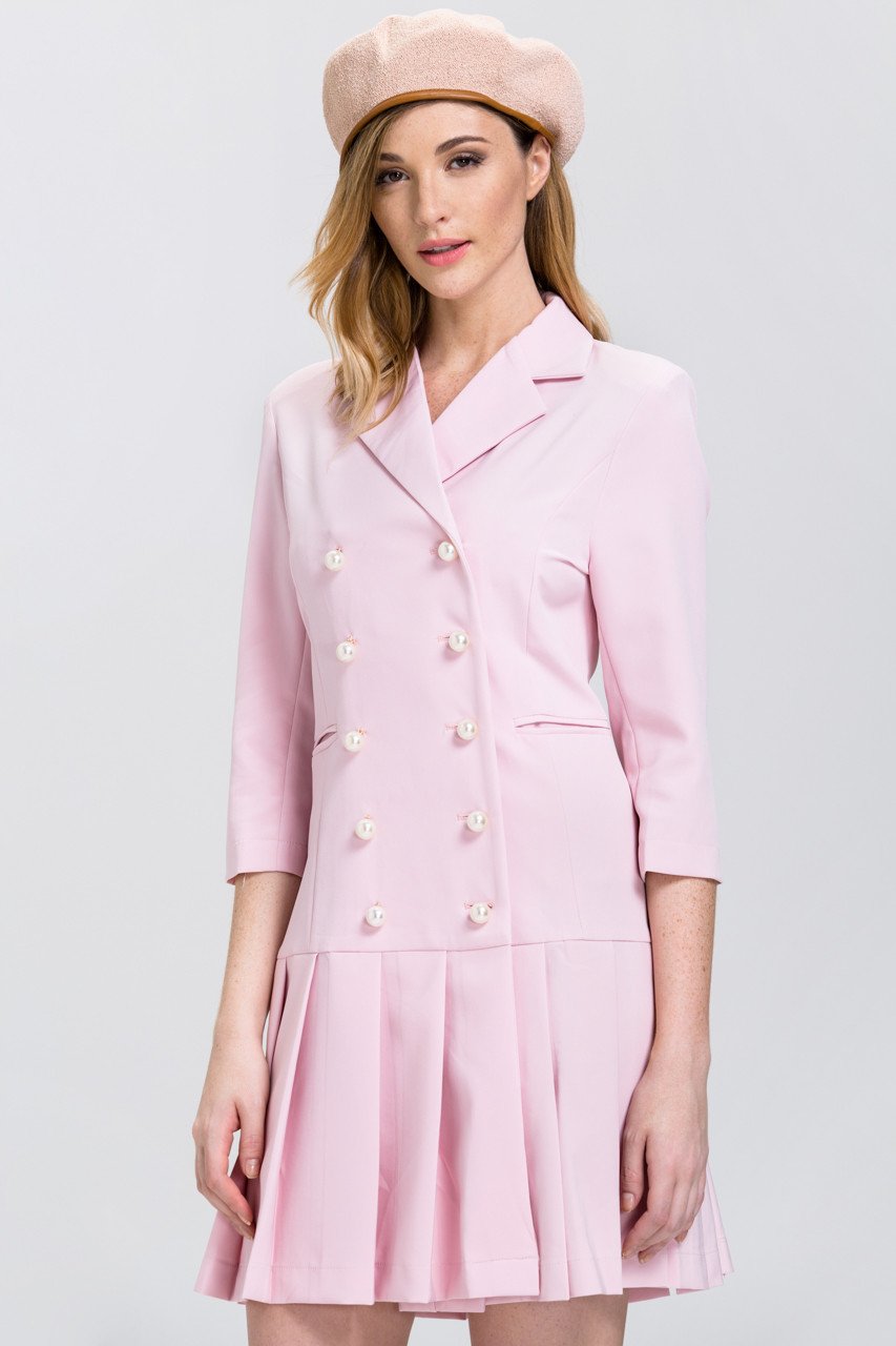 Fatma Husam - Pink Pearl Button Pleated Skirt Blazer Dress