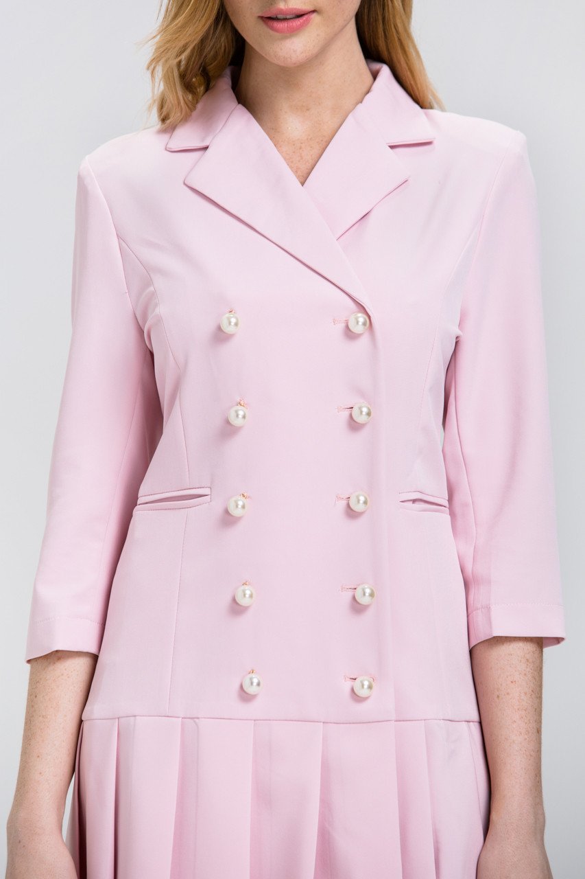 Fatma Husam - Pink Pearl Button Pleated Skirt Blazer Dress