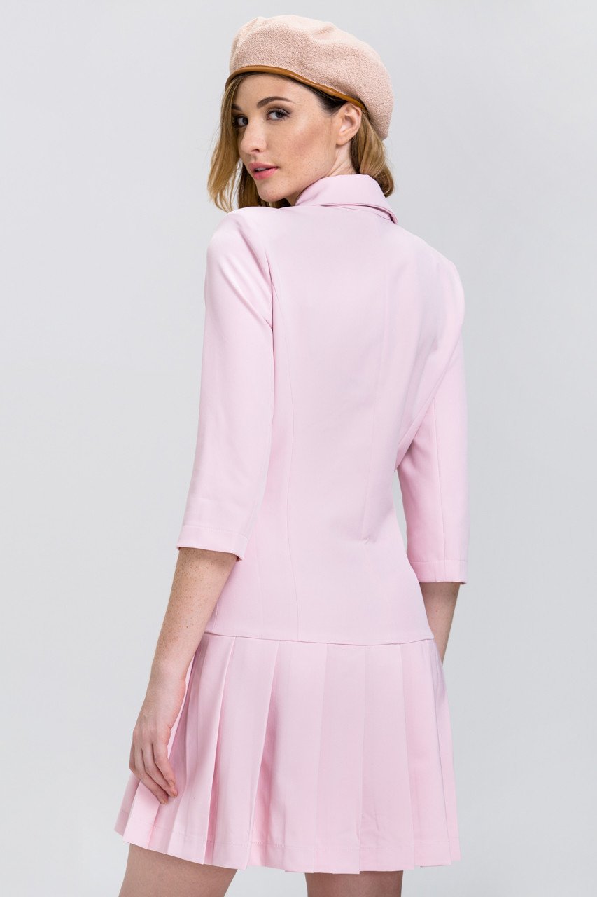 Fatma Husam - Pink Pearl Button Pleated Skirt Blazer Dress
