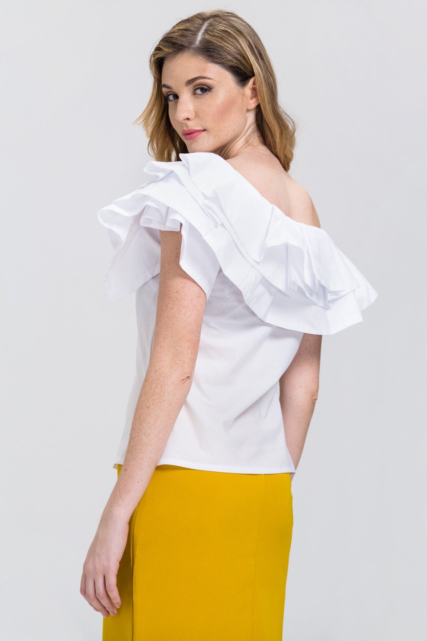 White One-Shoulder Ruffle Tiered Top