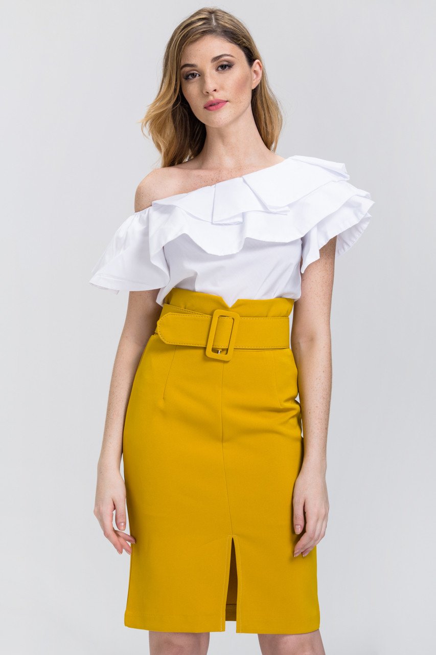 White One-Shoulder Ruffle Tiered Top