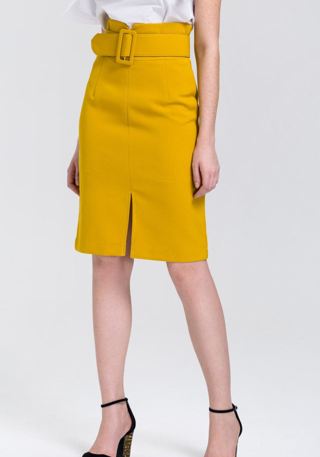 Mustard Belted Pencil Skirt
