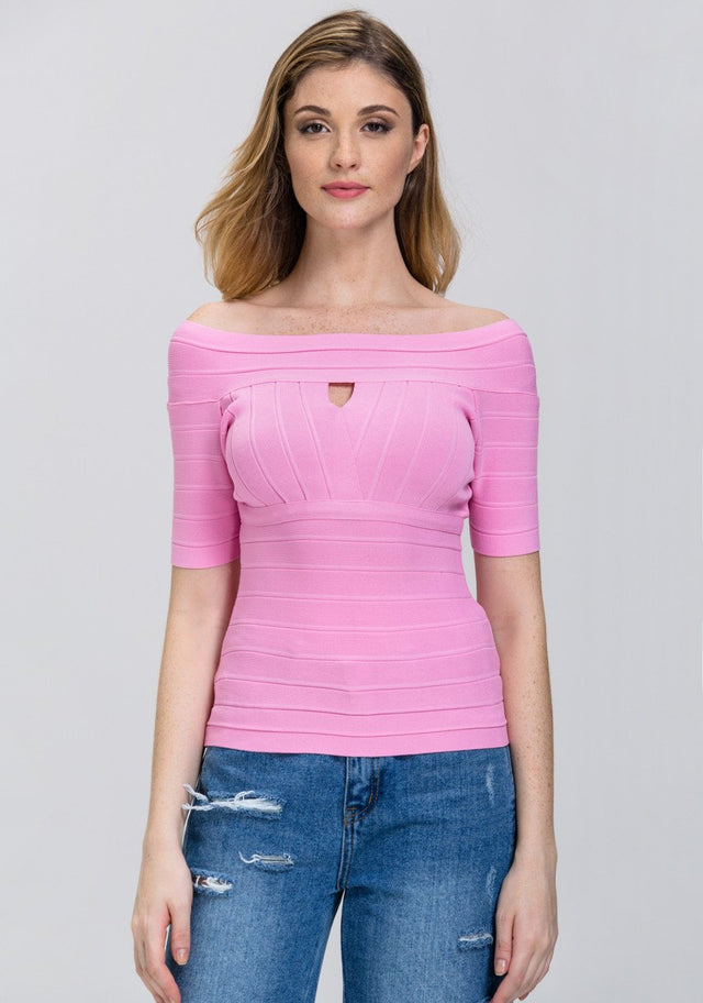 Pink Zip Up off the shoulder Band Top