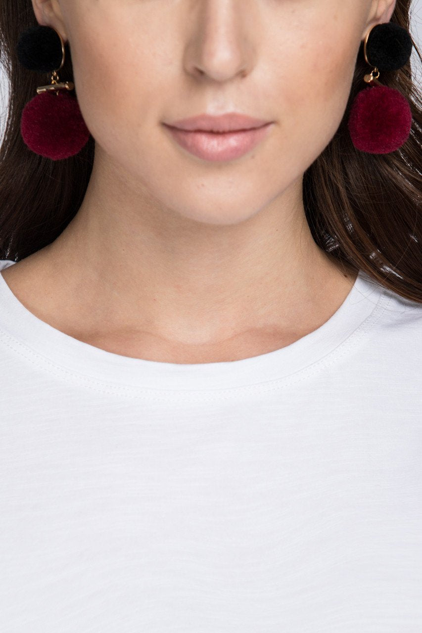 Rawan Bin Hussain - Maroon Pompom Earrings