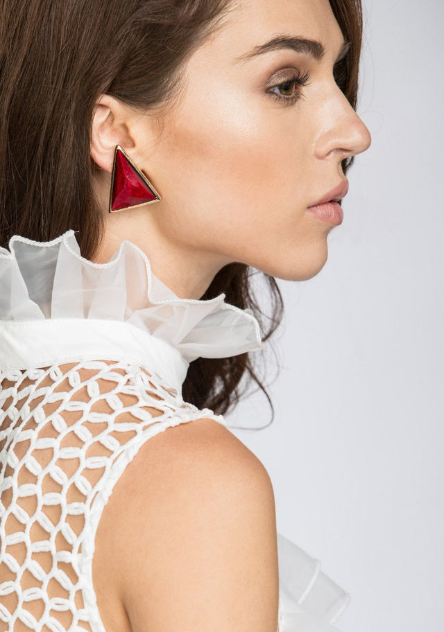 Red Coral Triangle Earrings